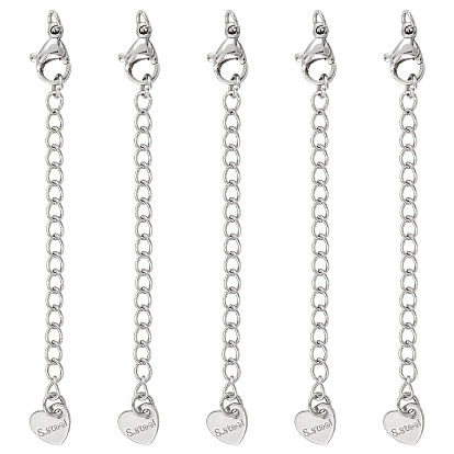 5шт 304 удлинитель цепи из нержавеющей стали, концевые цепочки с застежками-карабинами и петлями в виде сердечек