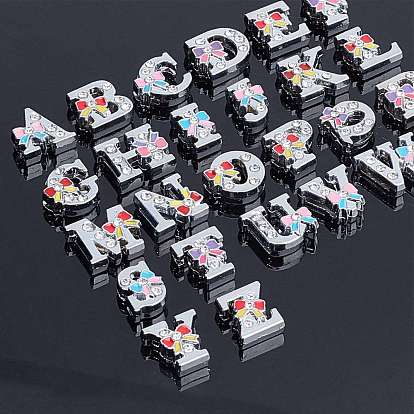 SUNNYCLUE Alloy Enamel Letter Slide Charms, with Clear Cubic Ziconia, Cadmium Free & Lead Free, Initial Letter A~Z with Bowknot