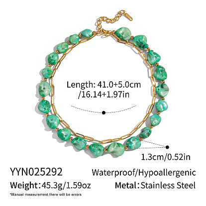 Преувеличенные, окрашенные в зеленый цвет, самородки из натуральных ракушек, украшенные бисером 304 цепочкой из нержавеющей стали 2 -колье