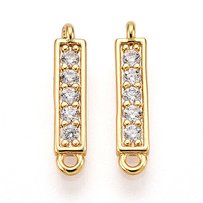 Шармы-соединители из латуни с микропаве из прозрачного кубического циркония, прямоугольник ссылки, без свинца, без никеля и без кадмия