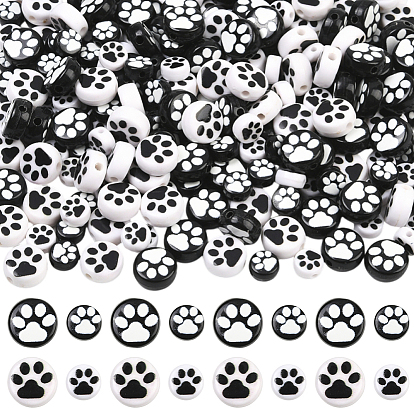 400 шт 4 стили непрозрачные акриловые бусины, плоский круглый с лапой