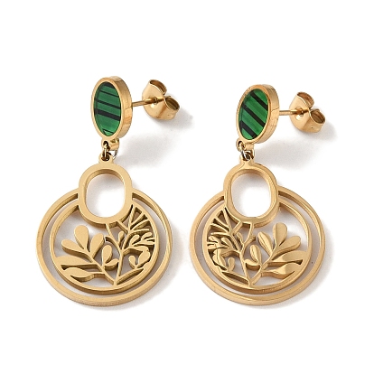 Leaf 304 Stainless Steel Hoop Earrings, Synthetic Turquoise Dangle Earrings for Women