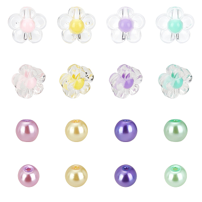 DIY Jewelry Making Kit, Including 160Pcs Flower Transparent Acrylic Beads, 160Pcs Round Glass Pearl Beads
