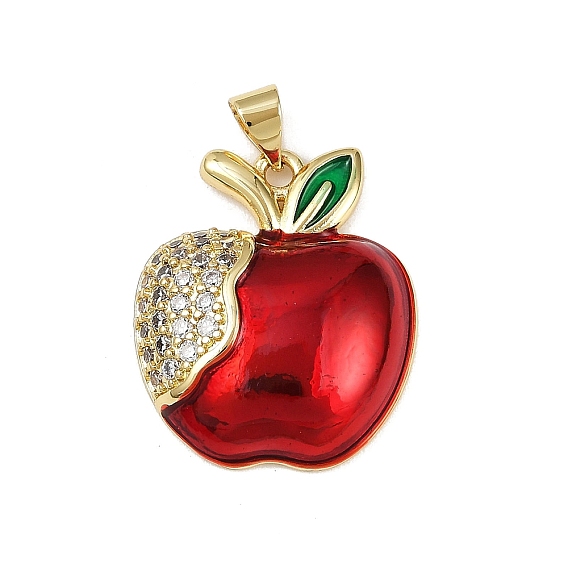 Кулоны из латуни с микропрозрачным паве и кубическим цирконием, без кадмия и без свинца, с эмалью, яблоко