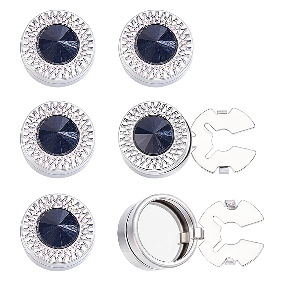 3 Pairs Alloy Rhinestone Cufflinks, Flat Round, Platinum