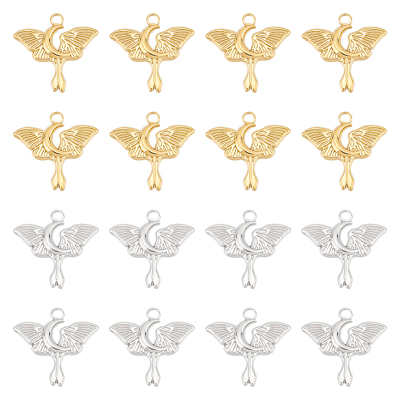 12 шт. 2 цветное ионное покрытие (ip) 304 подвески из нержавеющей стали, бабочка с лунным шармом