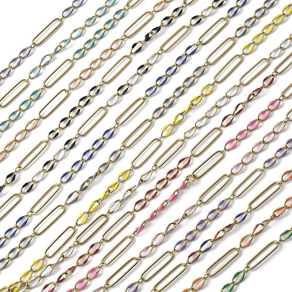304 цепи Figaro из нержавеющей стали с эмалью, пайки, с катушкой, ионное покрытие (ip), реальный 18 k позолоченный