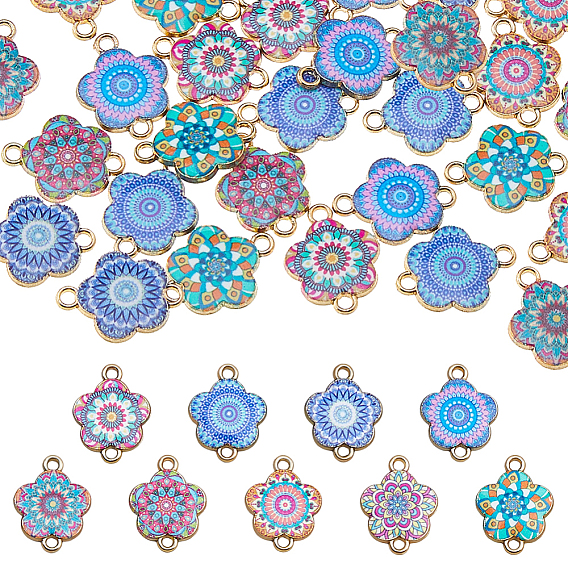 32 шт. 8 цветные напечатанные эмалевые соединительные подвески из сплава, цветок ссылки, золотой свет