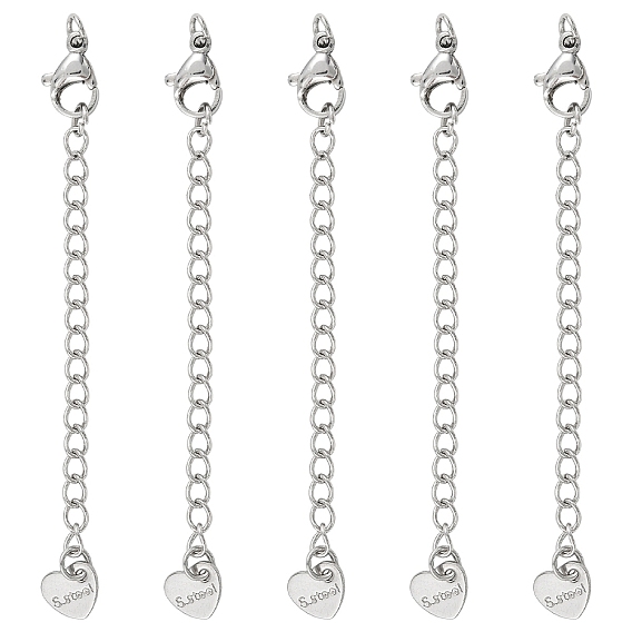 5шт 304 удлинитель цепи из нержавеющей стали, концевые цепочки с застежками-карабинами и петлями в виде сердечек