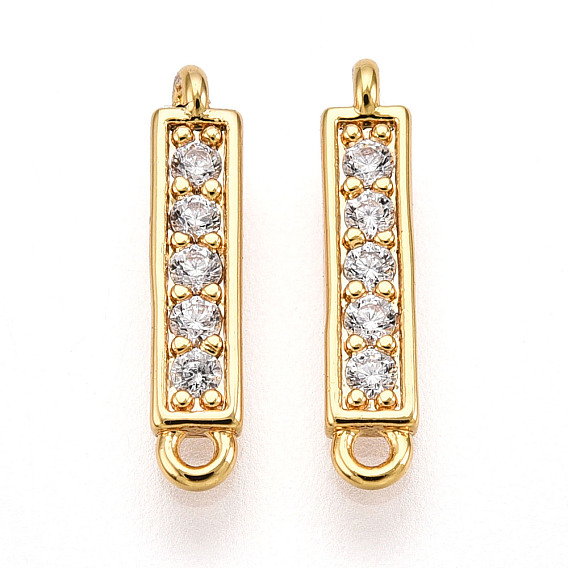 Шармы-соединители из латуни с микропаве из прозрачного кубического циркония, прямоугольник ссылки, без свинца, без никеля и без кадмия