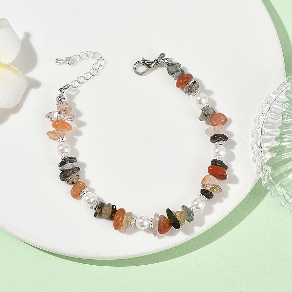 Natural Rutilated Quartz Chip & Shell Pearl Beaded Bracelets
