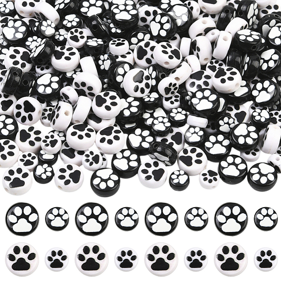 400 шт 4 стили непрозрачные акриловые бусины, плоский круглый с лапой