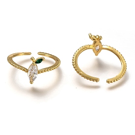 Латунные микро проложить манжеты кольца кубического циркония, открытые кольца, долговечный, лошадиный глаз 