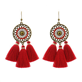 Bohemian Tassel Jewelry Set with Floral Circle Pendant for Women's Sweater Chain