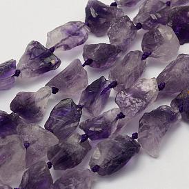 Rough Raw Natural Amethyst Beads Strands, Grade A++, Nuggets