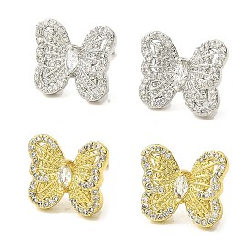 Butterfly Brass Micro Pave Cubic Zirconia Stud Earrings, Long-Lasting Plated, Lead Free & Cadmium Free