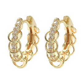 Rack Plating Brass Micro Pave Cubic Zirconia Hoop Earrings, Ring Drop Earrings for Women, Lead Free & Cadmium Free