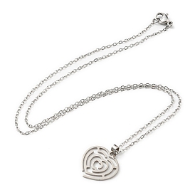 201 Stainless Steel Hollow Heart Pendant Necklace with Cable Chains