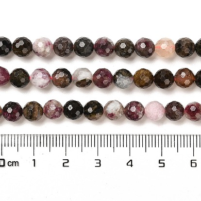 Natural Tourmaline Beads Strands, Faceted Round