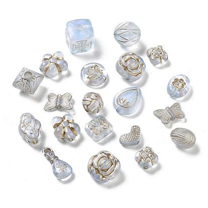 Transparent Acrylic Beads, Golden Metal Enlaced, Mixed Shape