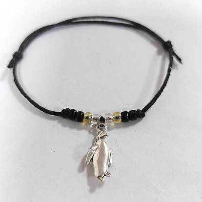 Adjustable Cotton Cord Braided Bracelets for Women Men, with Glass Seed Bead & Tibetan Style Charms