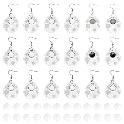 15 пары каплевидных сережек с полым цветком 304 наборы для изготовления сережек-подвесок из нержавеющей стали, со стеклянными кабошонами 