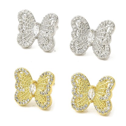 Butterfly Brass Micro Pave Cubic Zirconia Stud Earrings, Long-Lasting Plated, Lead Free & Cadmium Free