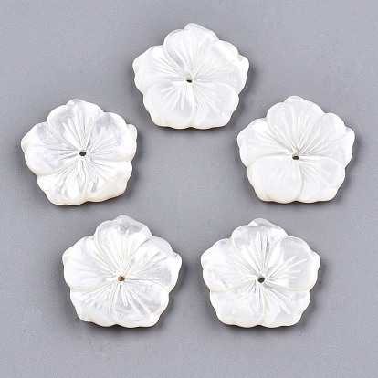 Coquille de nacre blanche naturelle, sculpté, fleur