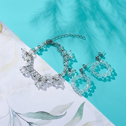 Серьги-гвоздики со стеклянными бусинами и браслет из нескольких нитей, комплект украшений из латуни для женщин