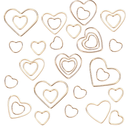 60Pcs 6 Style Brass Linking Rings, Long-Lasting Plated, Heart