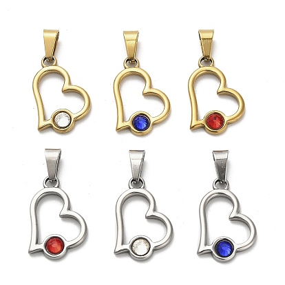 304 подвески из нержавеющей стали, со стразами, сердце