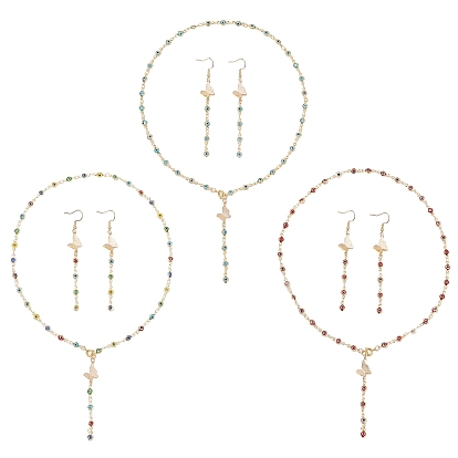 Комплекты из серег и ожерелий ручной работы с элементами лэмпворка от сглаза и латунной фурнитурой, бабочка и глаз