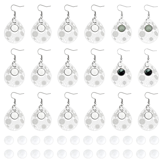 15 пары каплевидных сережек с полым цветком 304 наборы для изготовления сережек-подвесок из нержавеющей стали, со стеклянными кабошонами 