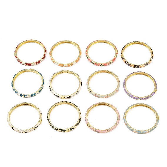 Браслеты из латунного сплава на петлях для женщин, цветок, с эмалью, золотые