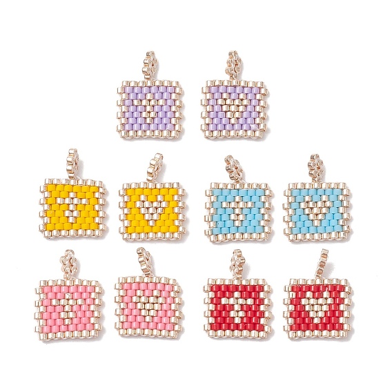 2Pcs Handmade MIYUKI Round Rocailles Seed Loom Pattern, Rectangle Pendants