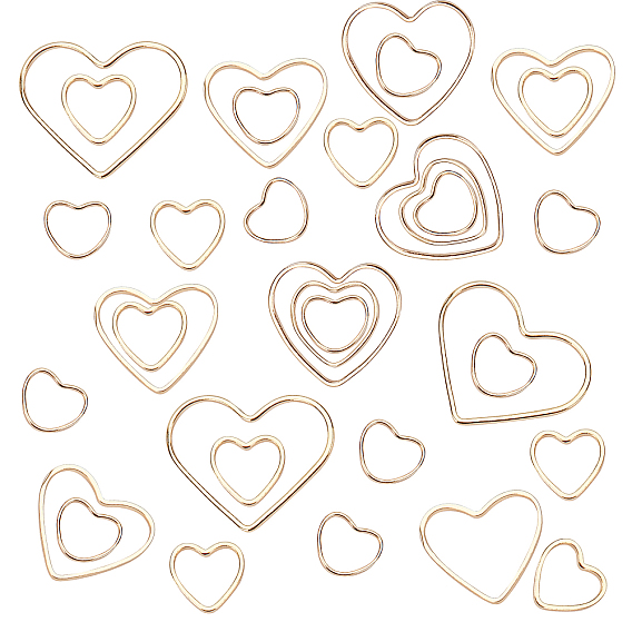 60Pcs 6 Style Brass Linking Rings, Long-Lasting Plated, Heart