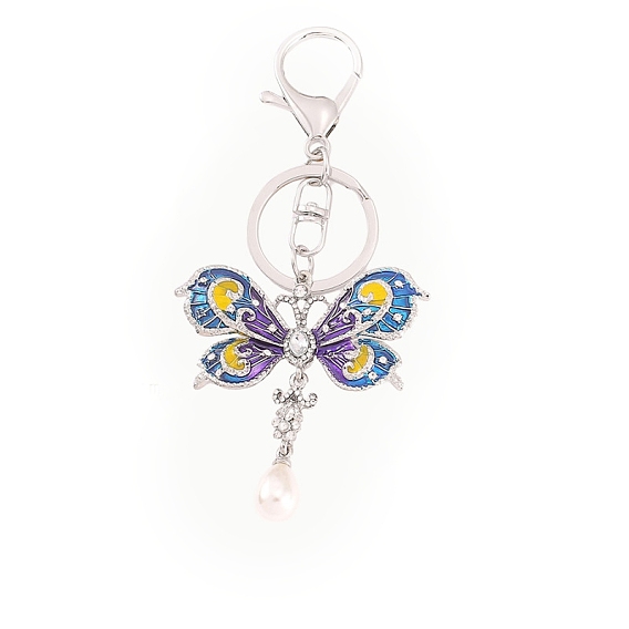 Сплав цинка брелок, с эмалью и стразами, бабочка