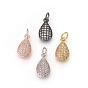 Brass Pendants, with Micro Pave Cubic Zirconia, Drop