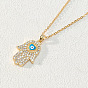Stylish Evil Eye Necklace with Diamond Palm Pendant - Minimalist Hamsa Hand Jewelry