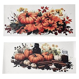 PET Self-Adhesive Stickers, for Party Decorative Present, Pumpkin and Flower