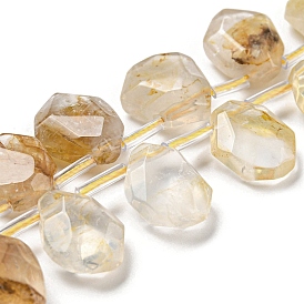 Natural Yellow Hematoid Quartz/Golden Healer Quartz Beads Strands, Faceted, Teardrop, Top Drilled