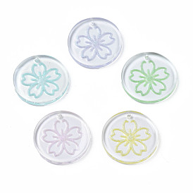 Прозрачные смоляные подвески, с блеском порошок, плоский круглый с цветком сакуры