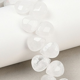 Natural Quartz Crystal Beads Strands, Rock Crystal, Top Drilled Beads, Faceted, Teardrop