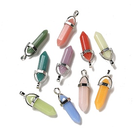 Synthetic Luminous Stone Pendants, Double Terminal Pointed Bullet Charms, with Platinum Plated Brass Findings, Faceted