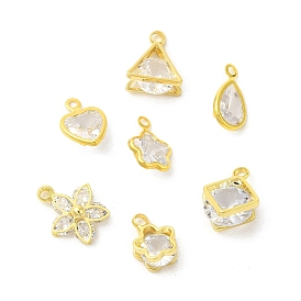 Real 18K Gold Plated Rack Plating Brass Micro Pave Cubic Zirconia Pendants Charms, Lead Free & Cadmium Free