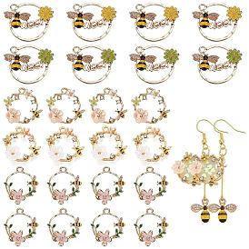 24Pcs 6 SAtyle Alloy Pendants, with Enamel & Clear Cubic Zirconia, Light Gold, Cadmium Free & Lead Free, Flat Round