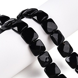 Natural Black Agate Beads Strands, Faceted Square