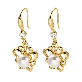 Flower ABS Imitation Pearl Dangle Earrings, Rack Plating Brass Cubic Zirconia for Women, Long-Lasting Plated, Lead Free & Cadmium Free