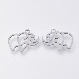 201 Stainless Steel Charms, Laser Cut Pendants, Elephant