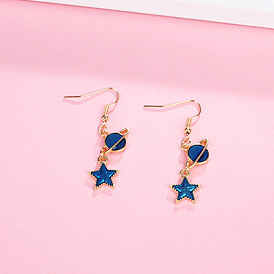 Enamel Star & Planet Dangle Earrings, Light Gold Plated Alloy Jewelry for Women